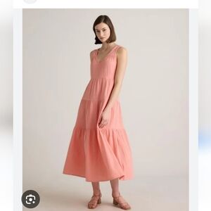 Quince Sleeveless Tiered Midi Dress in Coral Pink